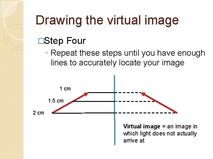 Drawing the virtual image �Step Four ◦ Repeat these steps until you have enough