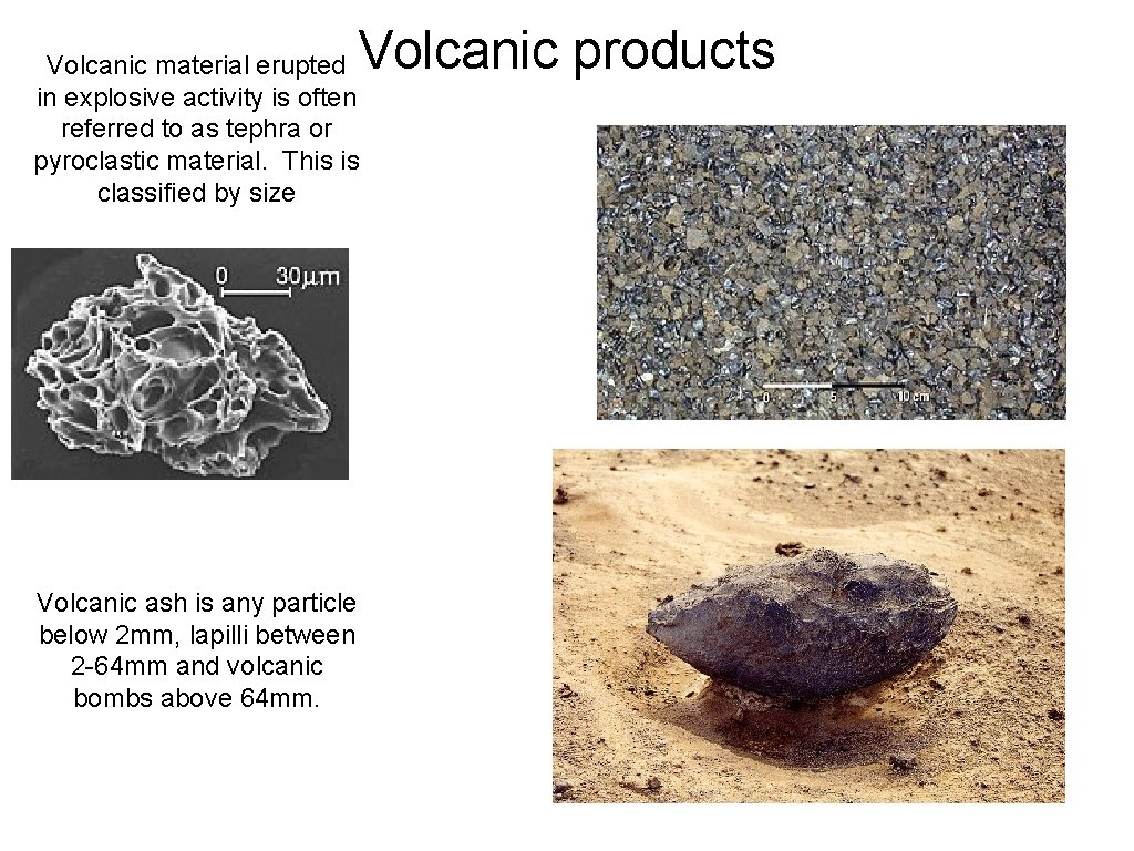 Volcanic products Volcanic material erupted in explosive activity is often referred to as tephra