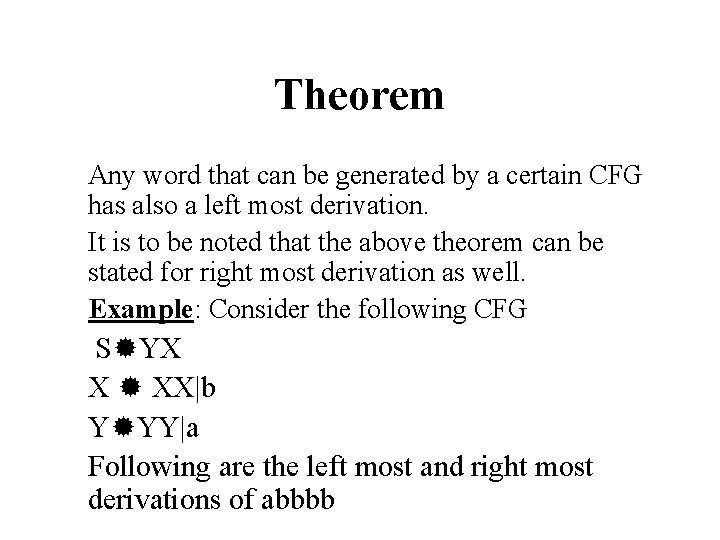 Theorem Any word that can be generated by a certain CFG has also a