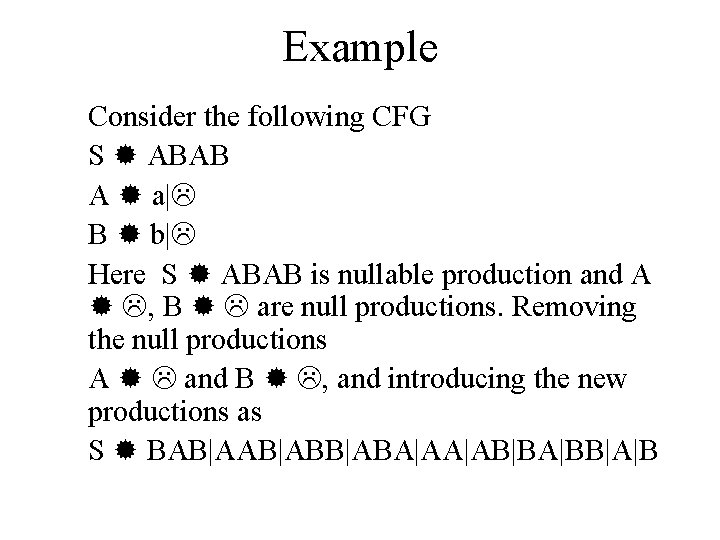 Example Consider the following CFG S ABAB A a| B b| Here S ABAB