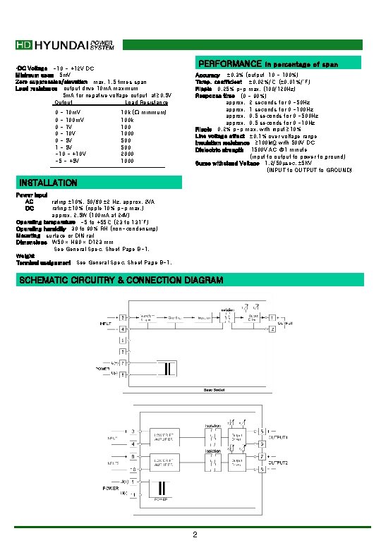 PERFORMANCE in percentage of span • DC Voltage : -10 - +12 V DC