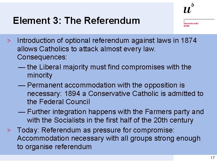Element 3: The Referendum > Introduction of optional referendum against laws in 1874 allows Element 3: The Referendum > Introduction of optional referendum against laws in 1874 allows