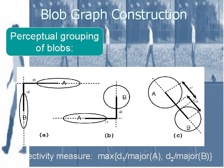 Blob Graph Construction Perceptual grouping of blobs: Connectivity measure: max{d 1/major(A), d 2/major(B)} 