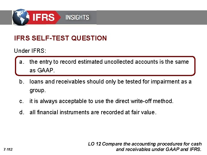 IFRS SELF-TEST QUESTION Under IFRS: a. the entry to record estimated uncollected accounts is