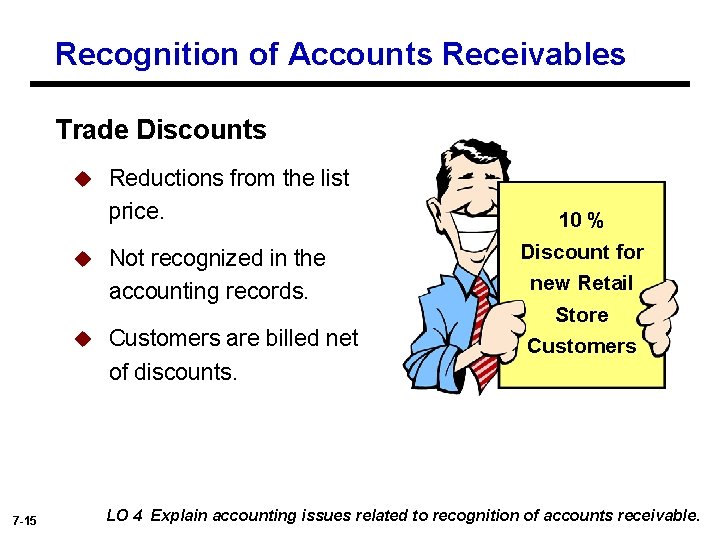 Recognition of Accounts Receivables Trade Discounts u 7 -15 Reductions from the list price.