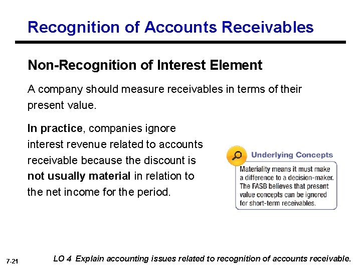 Recognition of Accounts Receivables Non-Recognition of Interest Element A company should measure receivables in