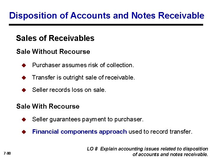 Disposition of Accounts and Notes Receivable Sales of Receivables Sale Without Recourse u Purchaser
