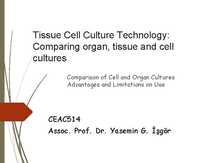 Tissue Cell Culture Technology: Comparing organ, tissue and cell cultures Comparison of Cell and Tissue Cell Culture Technology: Comparing organ, tissue and cell cultures Comparison of Cell and