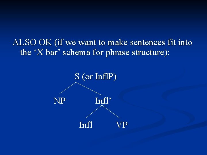 ALSO OK (if we want to make sentences fit into the ‘X bar’ schema