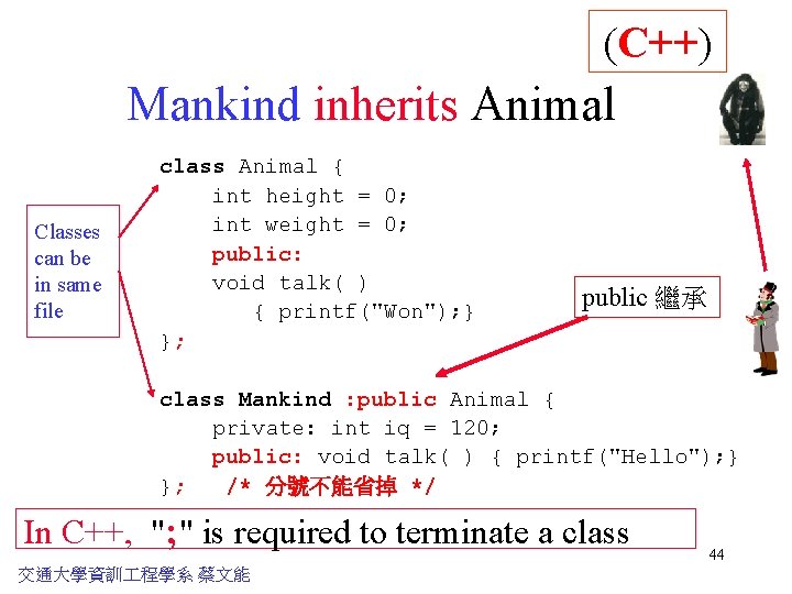 (C++) Mankind inherits Animal Classes can be in same file class Animal { int