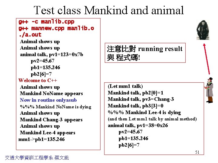 Test class Mankind animal g++ -c manlib. cpp g++ mannew. cpp manlib. o. /a.