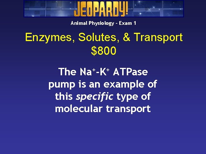 Animal Physiology – Exam 1 Enzymes, Solutes, & Transport $800 The Na+-K+ ATPase pump Animal Physiology – Exam 1 Enzymes, Solutes, & Transport $800 The Na+-K+ ATPase pump