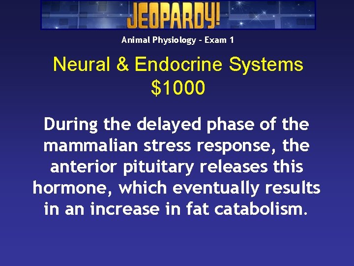Animal Physiology – Exam 1 Neural & Endocrine Systems $1000 During the delayed phase Animal Physiology – Exam 1 Neural & Endocrine Systems $1000 During the delayed phase