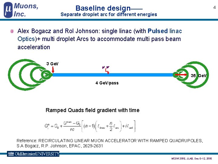 Baseline design—— 4 Separate droplet arc for different energies Alex Bogacz and Rol Johnson: