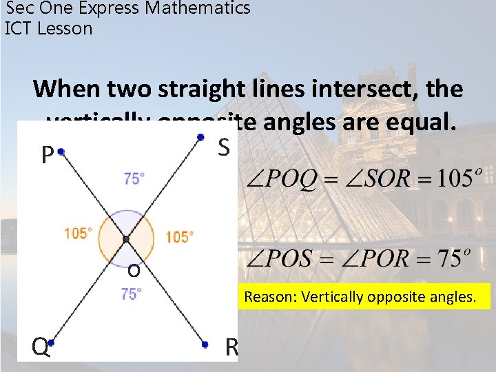 Sec One Express Mathematics ICT Lesson When two straight lines intersect, the vertically opposite