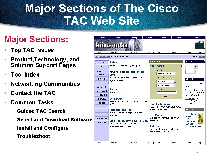 Major Sections of The Cisco TAC Web Site Major Sections: • Top TAC Issues