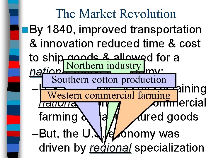The Market Revolution n By 1840, improved transportation & innovation reduced time & cost