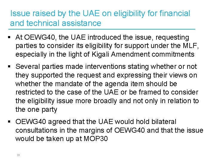 Issue raised by the UAE on eligibility for financial and technical assistance § At