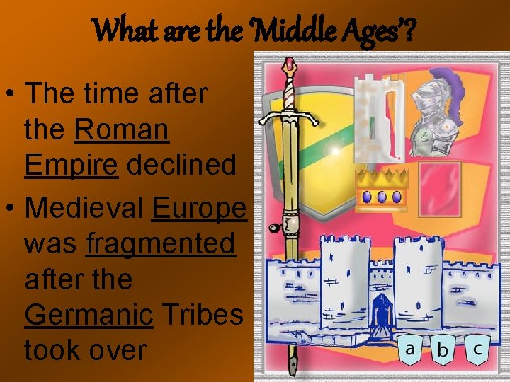 What are the ‘Middle Ages’? • The time after the Roman Empire declined •
