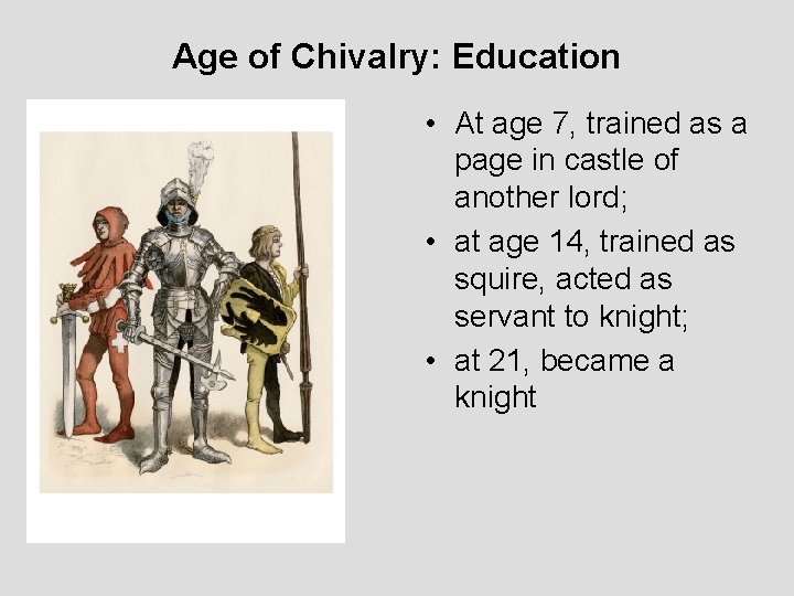 Age of Chivalry: Education • At age 7, trained as a page in castle