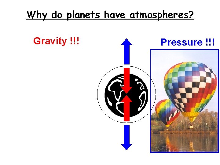 Why do planets have atmospheres? Gravity !!! Pressure !!! Why do planets have atmospheres? Gravity !!! Pressure !!!