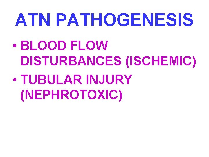 ATN PATHOGENESIS • BLOOD FLOW DISTURBANCES (ISCHEMIC) • TUBULAR INJURY (NEPHROTOXIC) 