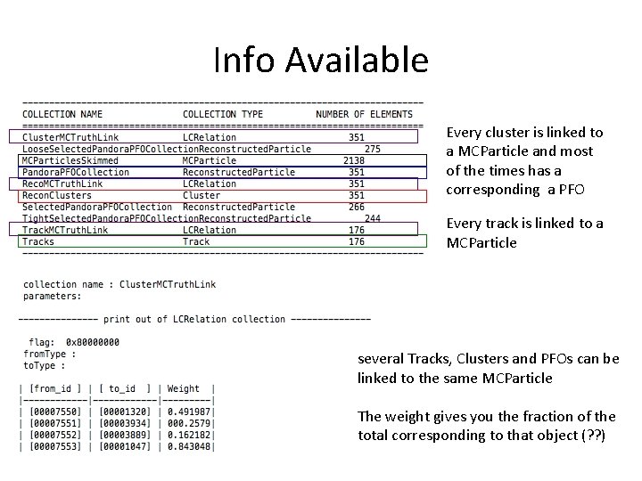 Info Available Every cluster is linked to a MCParticle and most of the times