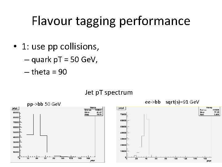 Flavour tagging performance • 1: use pp collisions, – quark p. T = 50