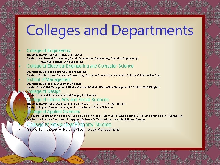 Colleges and Departments • College of Engineering Graduate Institute of Automation and Control Depts. Colleges and Departments • College of Engineering Graduate Institute of Automation and Control Depts.