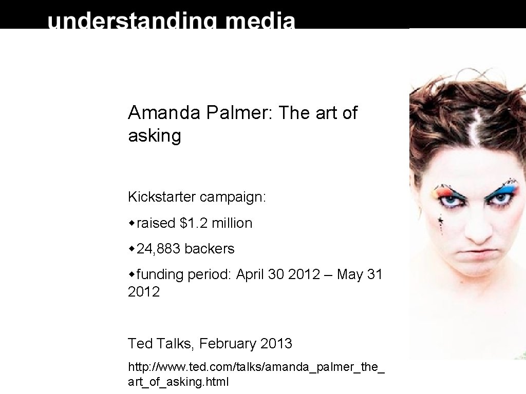 Amanda Palmer: The art of asking Kickstarter campaign: raised $1. 2 million 24, 883