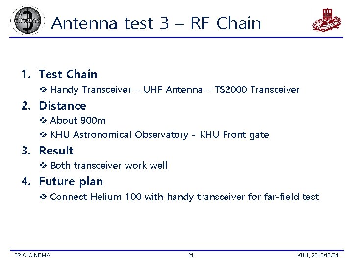 Antenna test 3 – RF Chain 1. Test Chain v Handy Transceiver – UHF