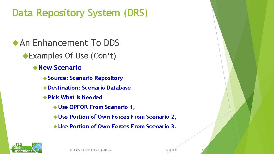 Data Repository System (DRS) An Enhancement To DDS Examples New Of Use (Con’t) Scenario