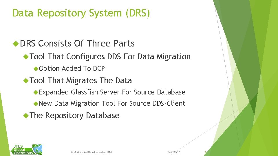 Data Repository System (DRS) DRS Consists Of Three Parts Tool That Configures DDS For