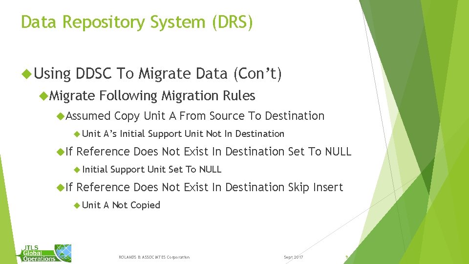 Data Repository System (DRS) Using DDSC To Migrate Data (Con’t) Migrate Following Migration Rules