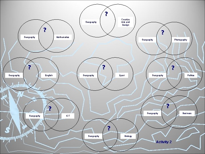 ? Creative Arts and Design Geography ? ? Geography Mathematics Geography ? Geography Photography