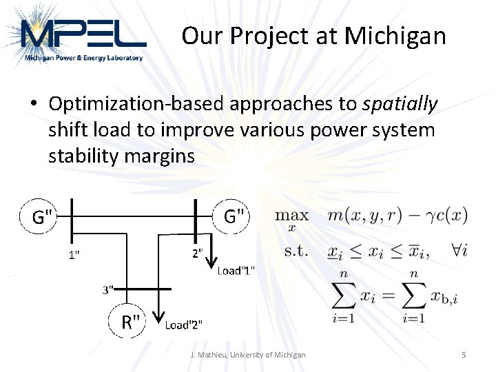 Our Project at Michigan • Optimization-based approaches to spatially shift load to improve various