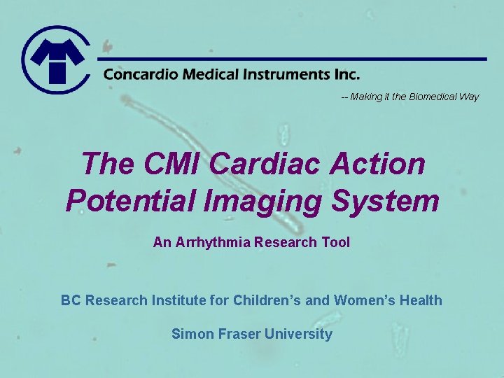 -- Making it the Biomedical Way The CMI Cardiac Action Potential Imaging System An