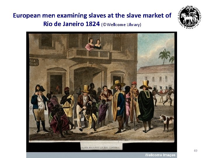 European men examining slaves at the slave market of Rio de Janeiro 1824 (©Wellcome