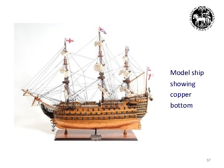 Model ship showing copper bottom 57 