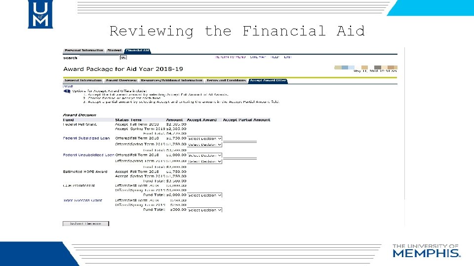 Reviewing the Financial Aid 