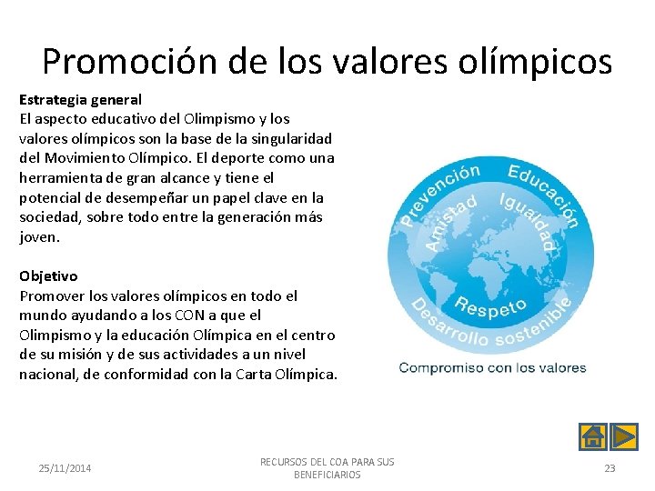 Promoción de los valores olímpicos Estrategia general El aspecto educativo del Olimpismo y los