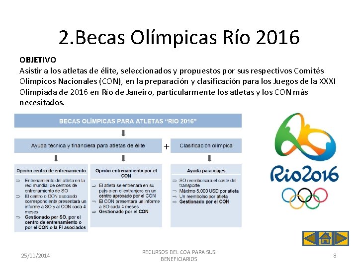 2. Becas Olímpicas Río 2016 OBJETIVO Asistir a los atletas de élite, seleccionados y