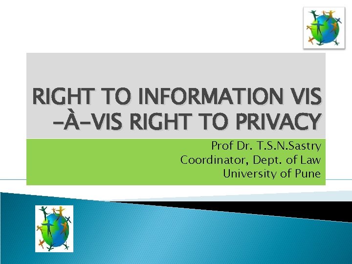 RIGHT TO INFORMATION VIS -À-VIS RIGHT TO PRIVACY Prof Dr. T. S. N. Sastry