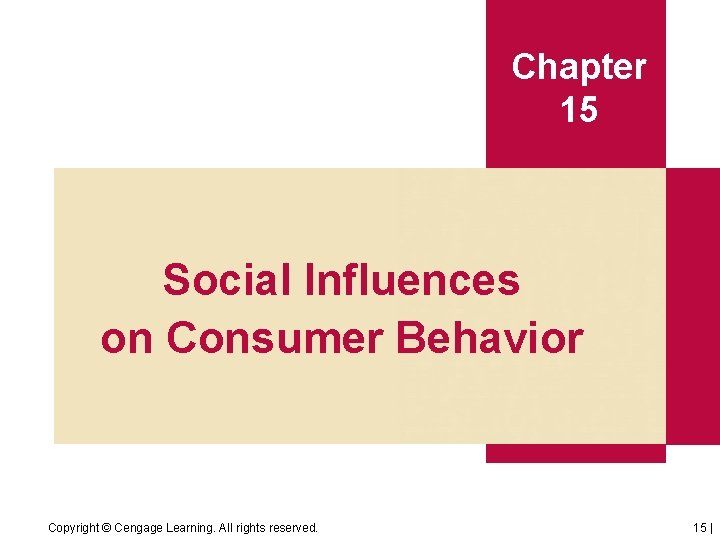 Chapter 15 Social Influences on Consumer Behavior Copyright © Cengage Learning. All rights reserved.