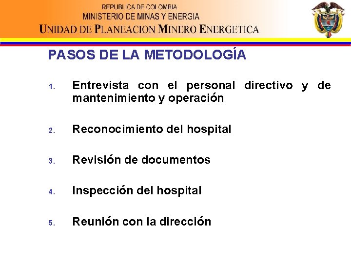 PASOS DE LA METODOLOGÍA 1. Entrevista con el personal directivo y de mantenimiento y