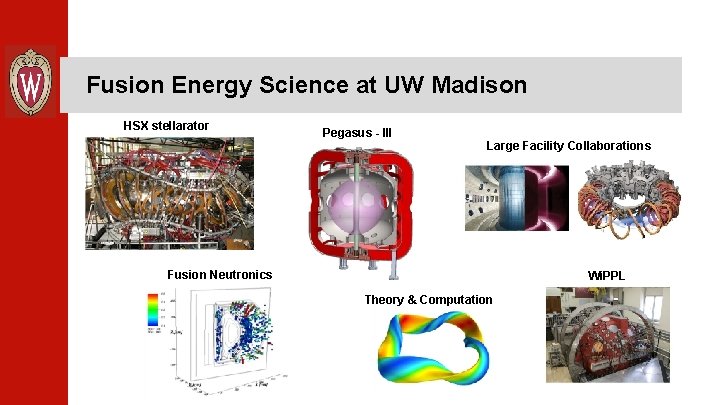 Fusion Energy Science at UW Madison HSX stellarator Pegasus - III Large Facility Collaborations