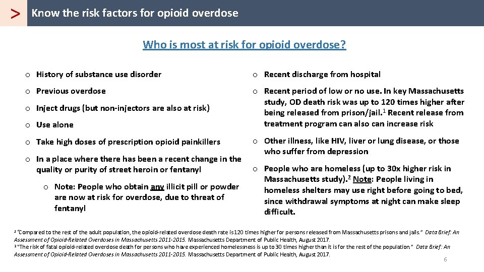 > Know the risk factors for opioid overdose Who is most at risk for