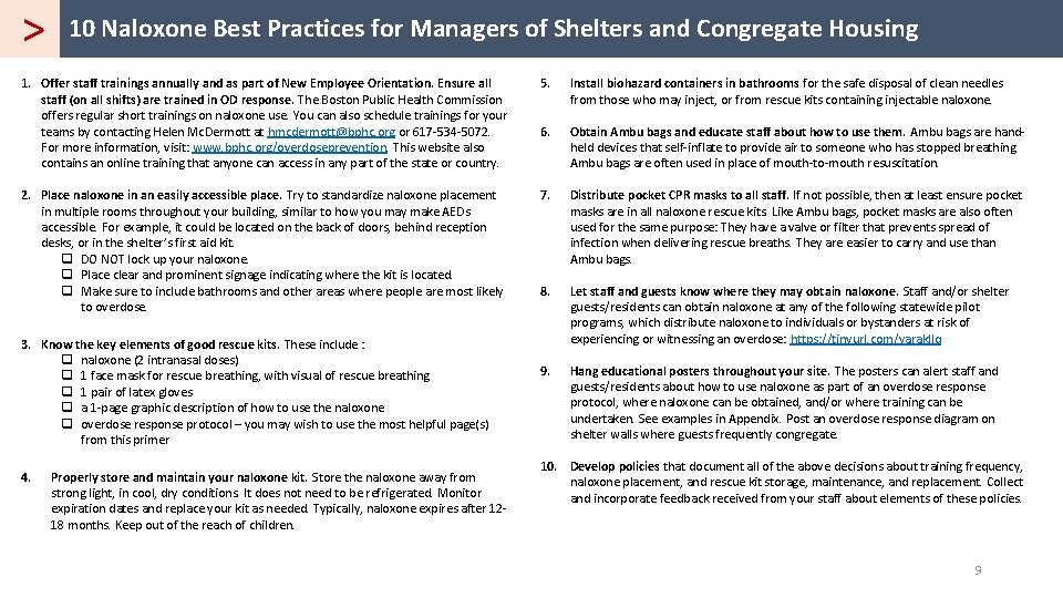 > 10 Naloxone Best Practices for Managers of Shelters and Congregate Housing 1. Offer