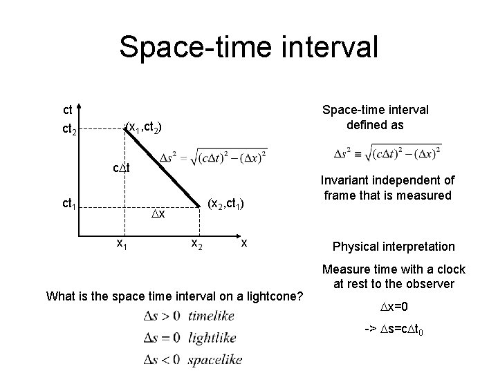 Space-time interval ct ct 2 Space-time interval defined as (x 1, ct 2) c