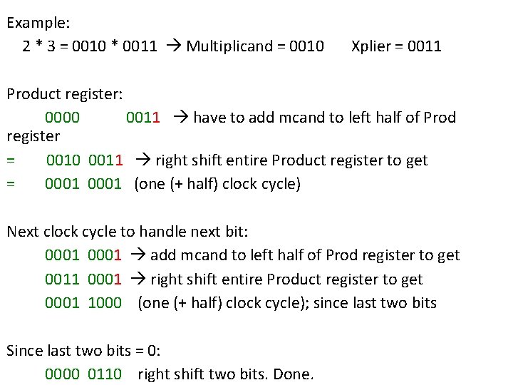 Example: 2 * 3 = 0010 * 0011 Multiplicand = 0010 Xplier = 0011